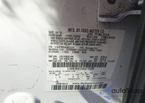 2010 Lincoln Mks z USA, uszkodzony, nr VIN 1LNHL9ER2AG615109